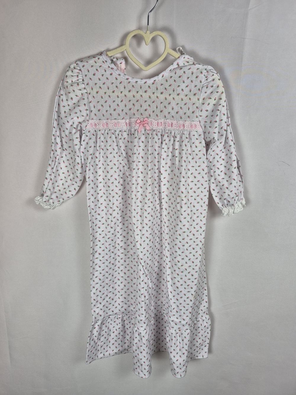 Laura Dare Rosebud Girls White and Pink Floral Nightgown with Lace Trim Size 4T
